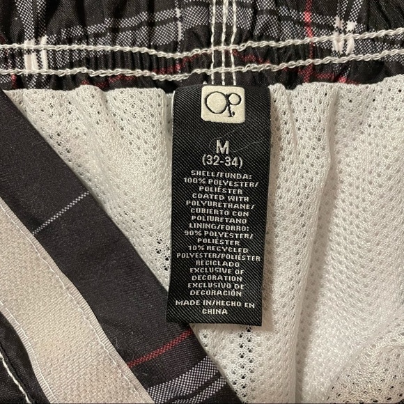OP Black White Red Board Shorts Swim Trunks Windowpane pattern mesh lining Med - Picture 11 of 13